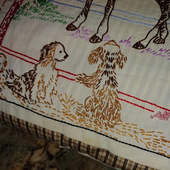 Pr Horse Embroid'd Eyelet Ruffled Home Made Pillow - Picture 6 of 11